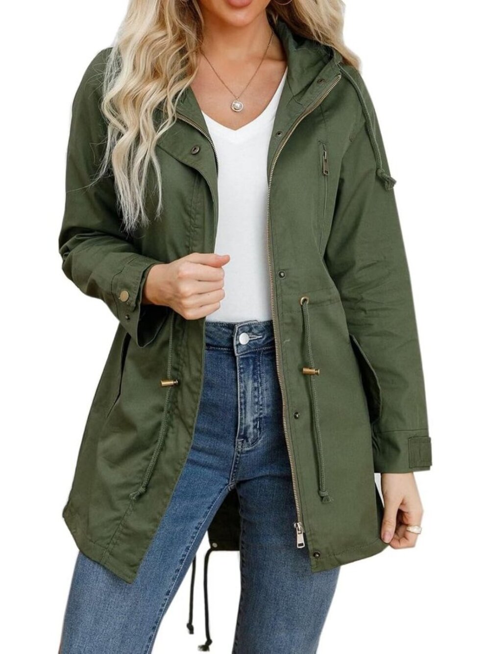 Lightweight Anorak Jacket with Drawstring Waist, Zip-Up Hoodie, Fall Casual Coat